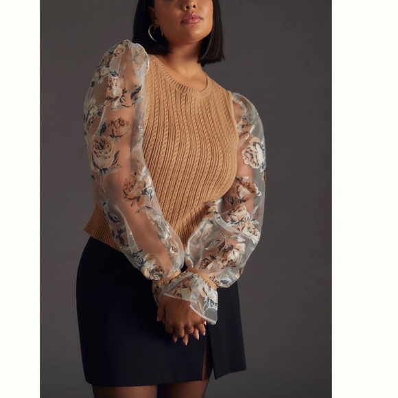 NWT Anthropologie Maeve Contrast-Sleeve Sweater S - Picture 9 of 17